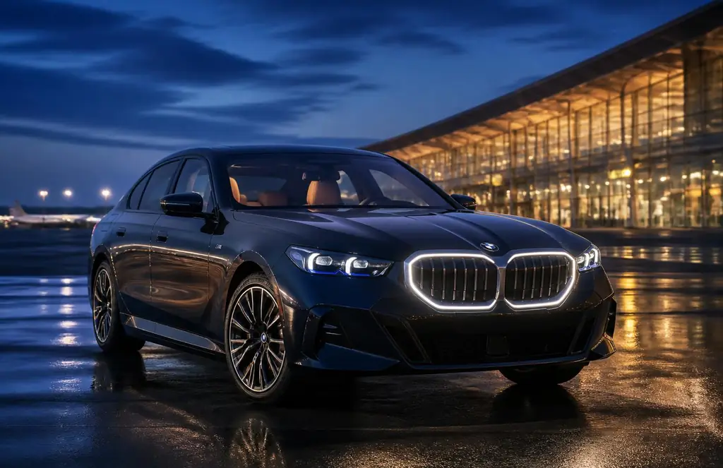 BMW i5 van ODYS staat gereed voor premium luchthavenvervoer